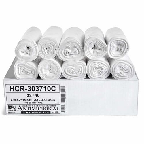 Can Liner, High Density, 33x40 Coreless Rolls, Clear, 8 Micron, Fits 33 Gallon